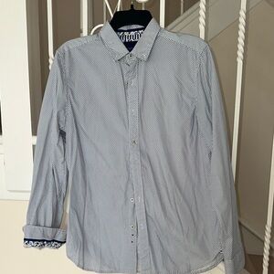 Denim & Flower Men's White Shirt with Navy Micro-Dot Pattern